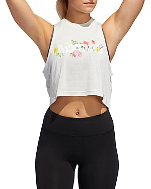 Adidas Women's Floral Crop Tank Cream, Poly + Cotton