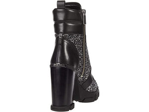 MICHAEL Michael Kors Womens Ridley Combat & Lace-up Boots Leather Glitter - Black/Silver