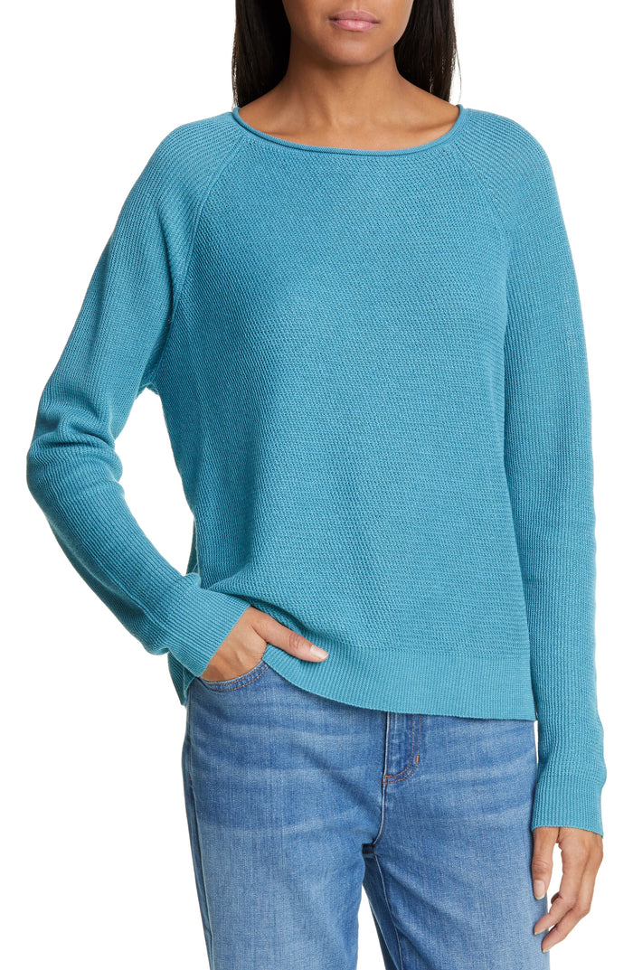 Eileen Fisher Organic Linen Cotton Round Neck Top (River) Women's Clothing