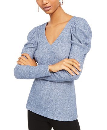 Inc V-Neck Puff-Sleeve Knit Top, Created for Macy's - Inkberry