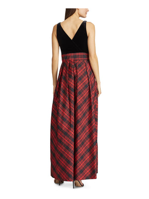 Ralph Lauren Womens Black Plaid Sleeveless V Neck Maxi Sheath Evening Dress Size 2 - All