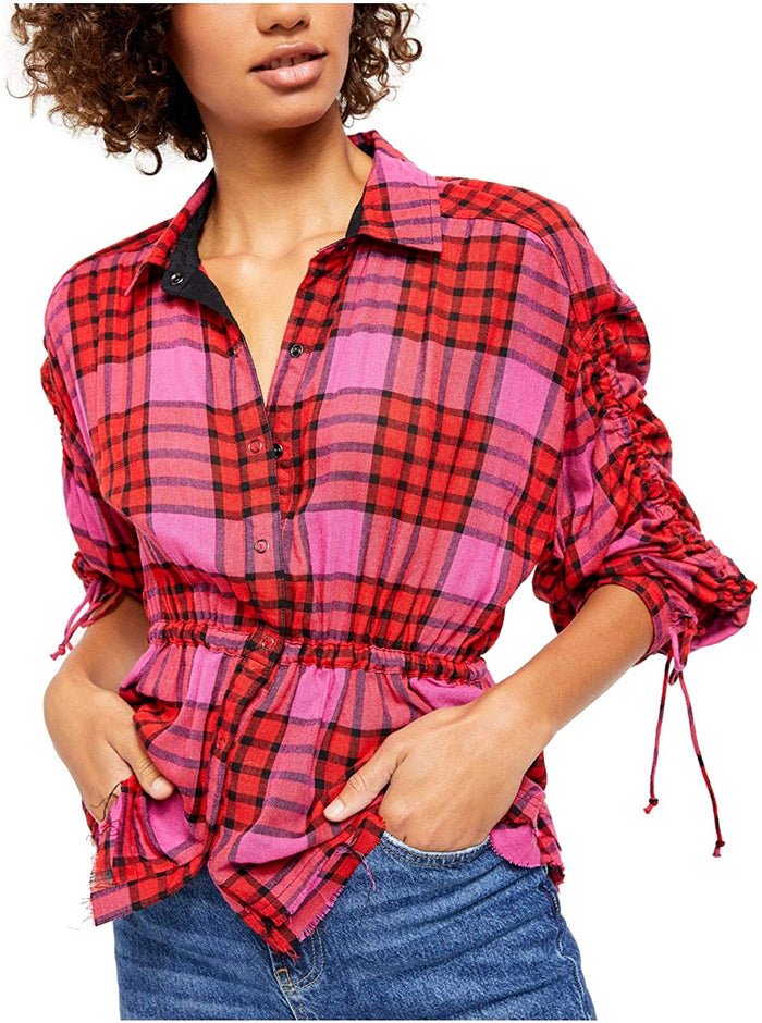 Free People Women's Pacific Dawn Drawstring Plaid Shirt