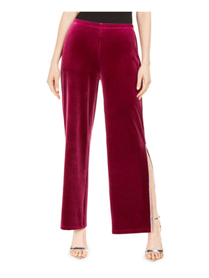 MSK Womens Maroon Slitted Embellished Velvet Solid Evening Pants: Size L (RED)