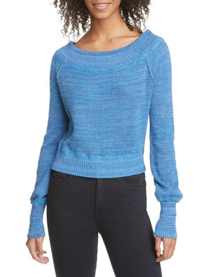 Free People Womens Blue Long Sleeve Off Shoulder Sweater