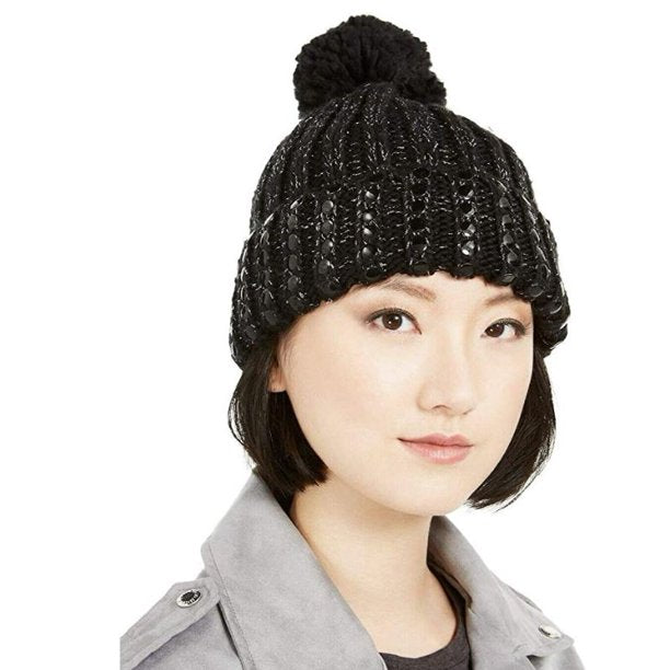 Dkny Flat-Stud Metallic Rib-Knit Beanie