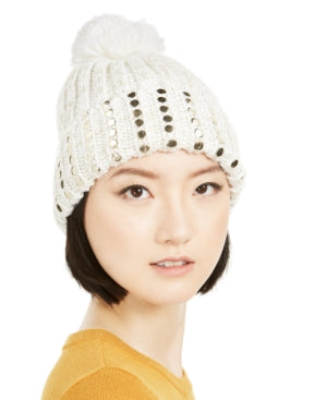 Dkny Flat-Stud Metallic Rib-Knit Beanie