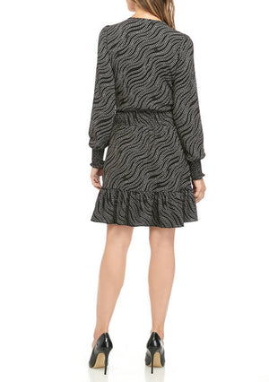 MICHAEL Michael Kors Black/Silver Women's Chain Print Ruffle Wrap Dress