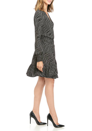 MICHAEL Michael Kors Black/Silver Women's Chain Print Ruffle Wrap Dress