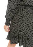 MICHAEL Michael Kors Black/Silver Women's Chain Print Ruffle Wrap Dress