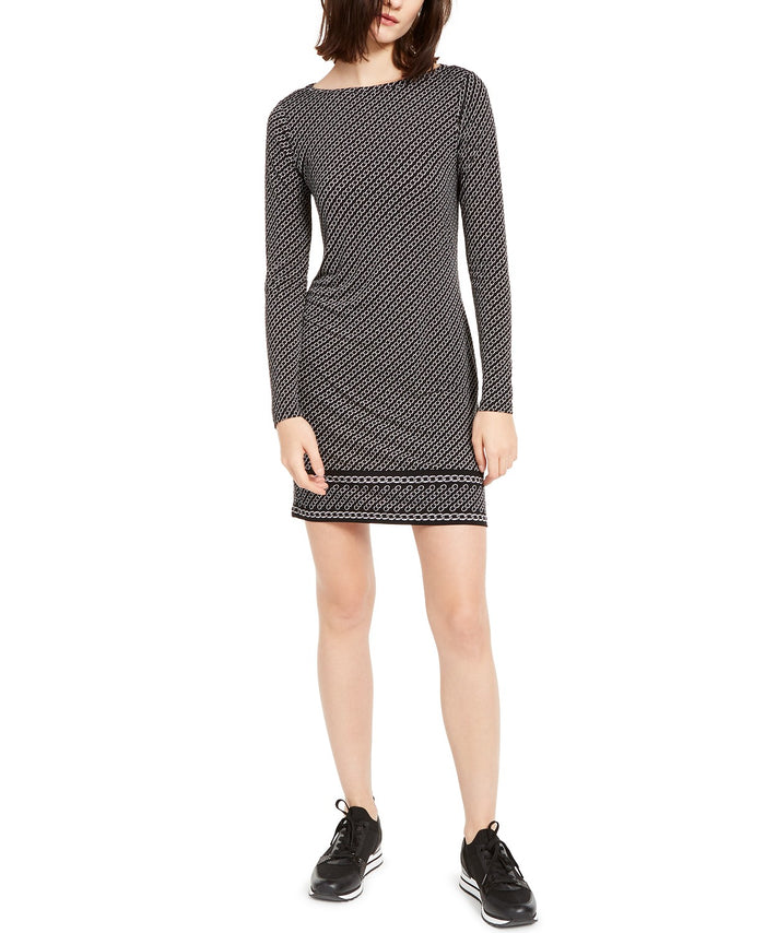 Long-Sleeve Chain-Print Dress, Regular & Petite Sizes