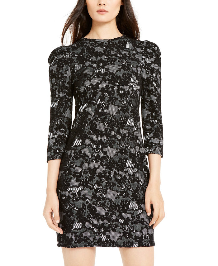 MICHAEL Michael Kors Glam Lace Puff Sleeve Dress (Bone/Black) Women's Dress - Medium