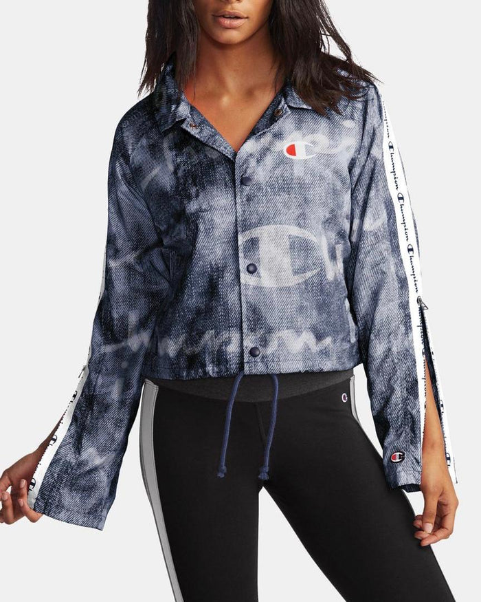 Champion Womens Coaches Printed Athleisure Cropped Jacket