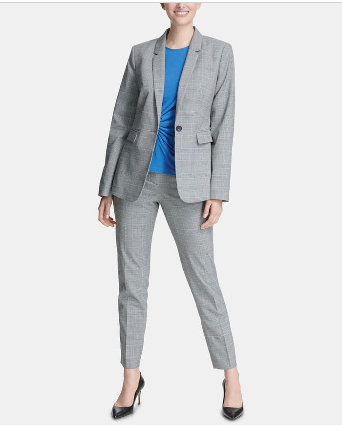 DKNY Womens Plaid Suit Seperates One-Button Blazer