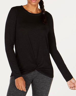 IDEOLOGY Womens Black Long Sleeve Crew Neck T-Shirt Top