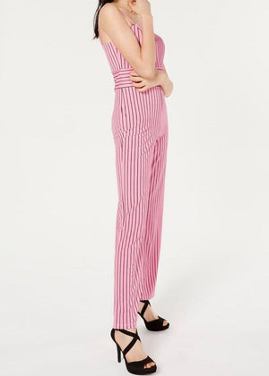 Material Girl Juniors' Lace-up Jumpsuit - Fuchsia Stripe