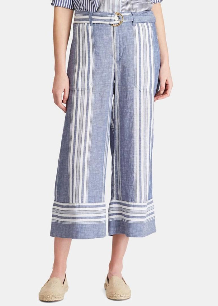 Lauren Ralph Lauren Womens Linen Striped Wide Leg Pants