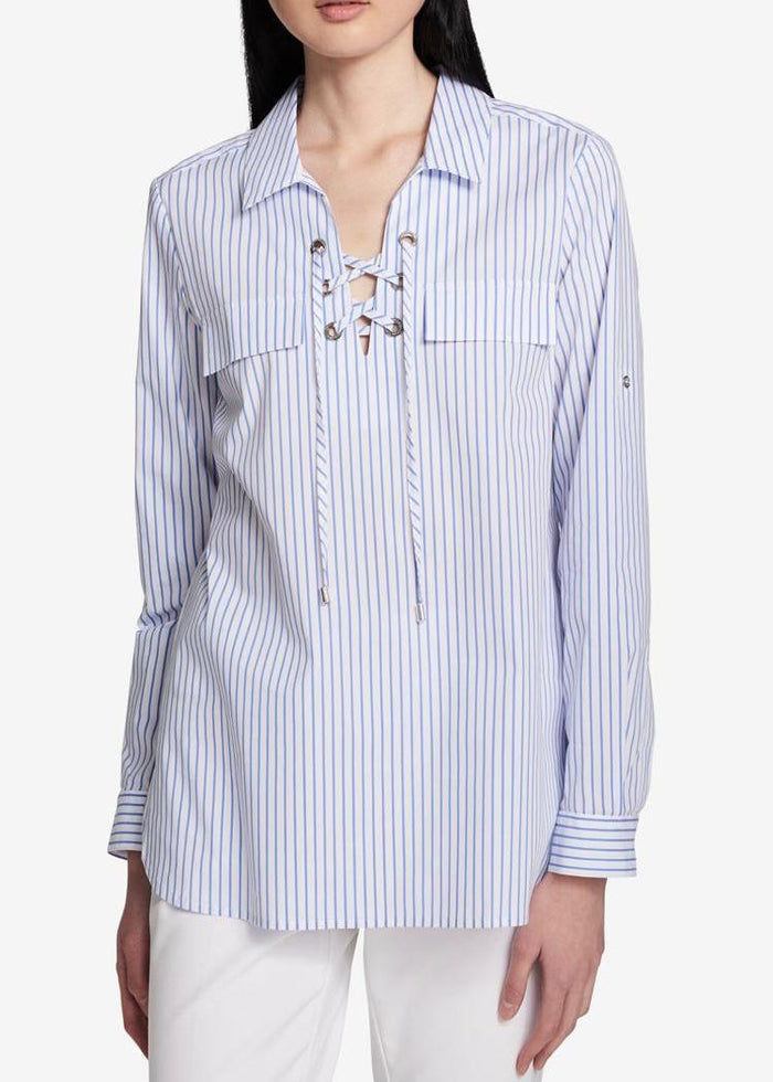 Calvin Klein Womens Striped Lace-up Pullover Top