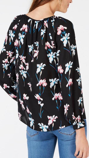 INC Women's Blouse Small Floral Printed Keyhole Pleated S