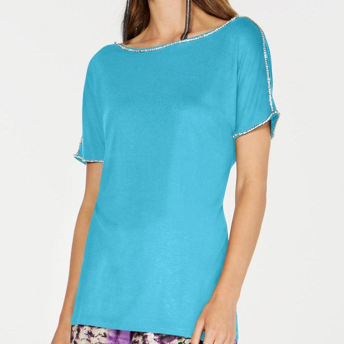 Inc Short-Sleeve Jewel-Embellished Top