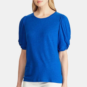 Lauren Ralph Lauren Womens Linen Blend Crew Neck Pullover Top Blue XS