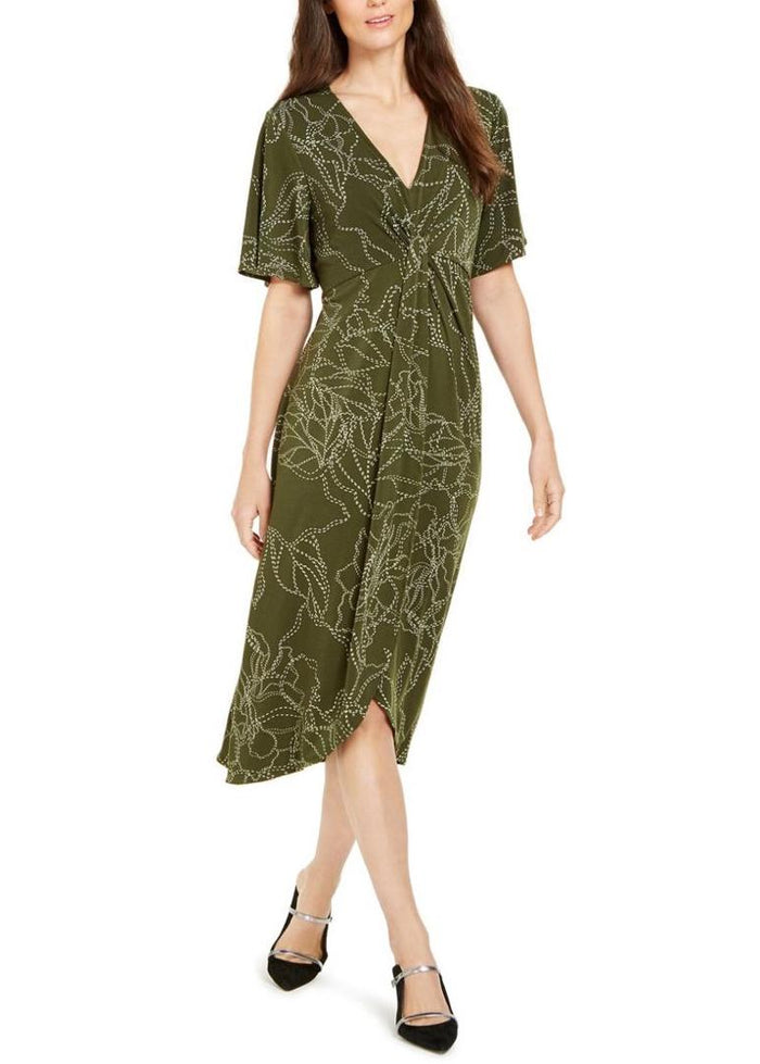 lfani Printed Twist-Front MIDI Dress - Autumn Dashed Botanical