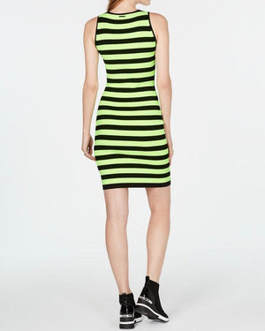 Michael Michael Kors Striped Tank Dress - Black/ Neon Yellow