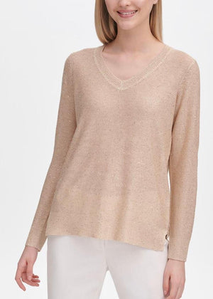 Calvin Klein V-Neck Gold-Tone Fleck Sweater