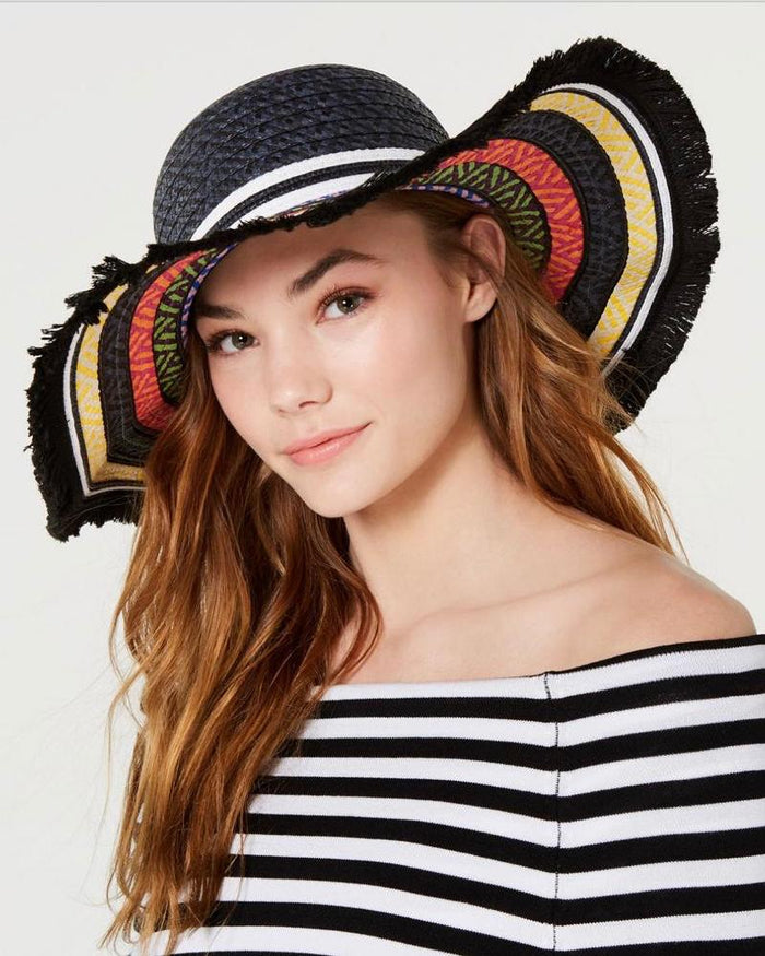 Steve Madden Mixed Texture Straw Floppy Hat - Multi