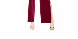 MSK Womens Maroon Slitted Embellished Velvet Solid Evening Pants: Size L (RED)