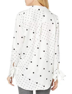 Tahari ASL Womens Petites Blouse Polka Dot Button-Down - White/Black