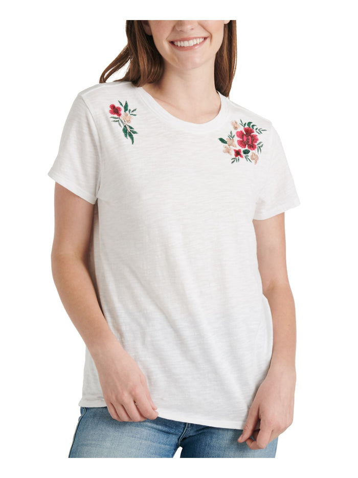 Lucky Brand Womens White Cap Sleeve Crew Neck T-Shirt Top Size M - All