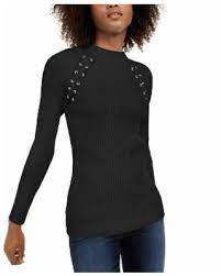 I.n.c. Lace-up Sweater, Created for Macy's - Deep Black