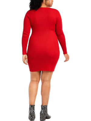 Planet Gold Womens Red Zippered Long Sleeve Jewel Neck Short Body Con Dress Plus Size 2X