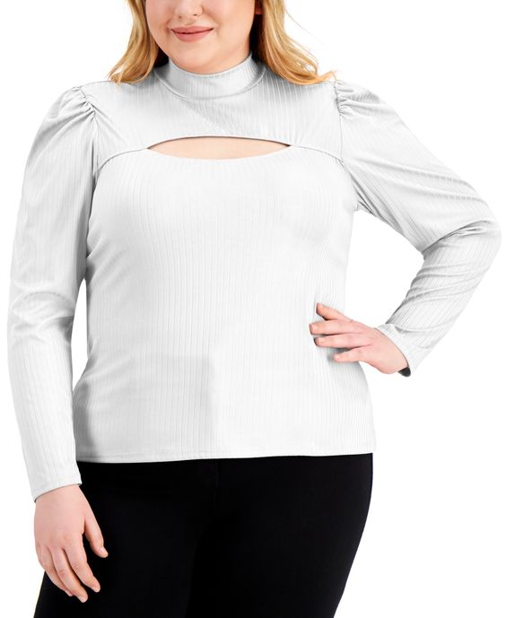 Full Circle Trends Trendy Plus Size Cutout Mock-Neck Top - 2X