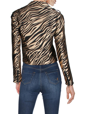 Anne Klein Womens Oasis Animal Print Metallic Motorcycle Jacket