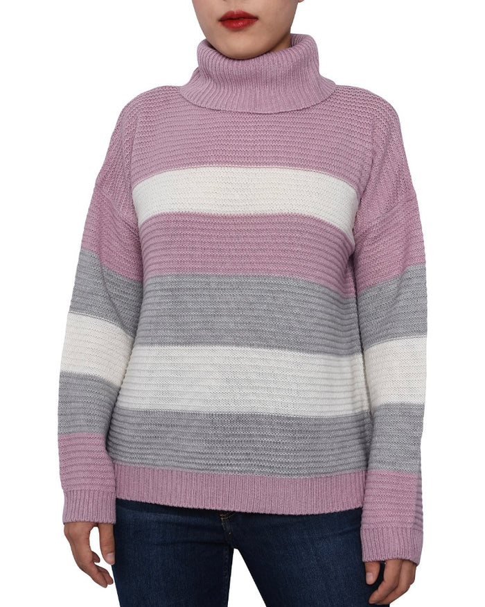 Derek Heart Juniors' Striped Cowl-Neck Sweater