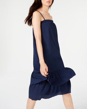 MICHAEL KORS Womens Blue Spaghetti Strap Square Neck MIDI Ruffled Dress Petites Size: PS