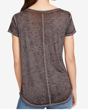 William Rast Womens Gray Embellished Short Sleeve Scoop Neck Top - Size S