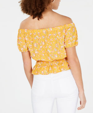 Ultra Flirt mocked Lace-up Off-the-Shoulder Blouse