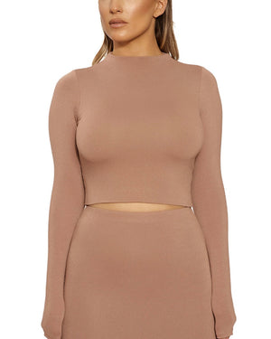 Naked Wardrobe the NW Crop Top in Coco, Size Medium