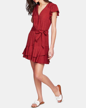 state Button-Front Asymmetrical Dress - Mineral Red