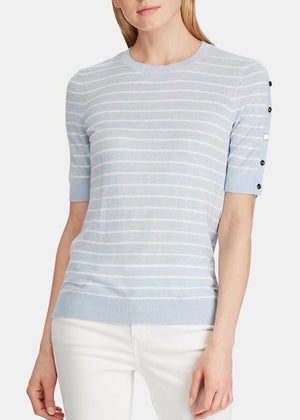 Lauren Ralph Lauren Striped Button-Sleeve Sweater - English Blue/silk White