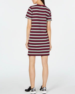 MICHAEL Michael Kors Uneven Stripe T-Shirt Dress (Bone/Garnet) Women's Clothing