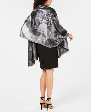 Calvin Klein Flower-Print Metallic Pashmina - Black