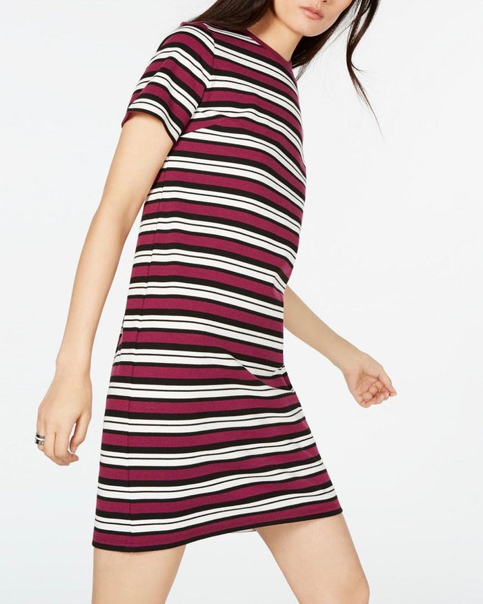 MICHAEL Michael Kors Uneven Stripe T-Shirt Dress (Bone/Garnet) Women's Clothing