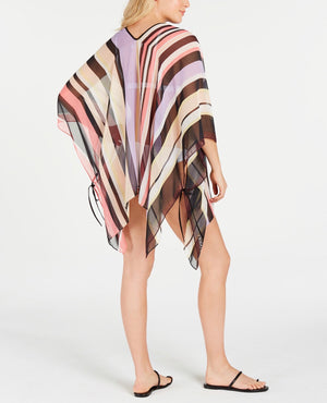 Calvin Klein Striped Chiffon Poncho Cover-up - Black