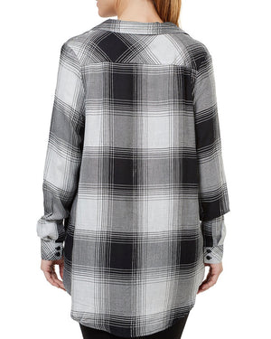 Numero Plaid Crossover V-Neck Top - Medium