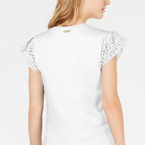 MICHAEL Michael Kors Lace Sleeve T-Shirt (White) Women's Clothing