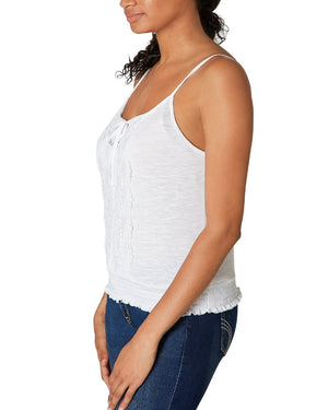 Ultra Flirt Juniors' Lace-Trim Smocked-Bottom Tank Top