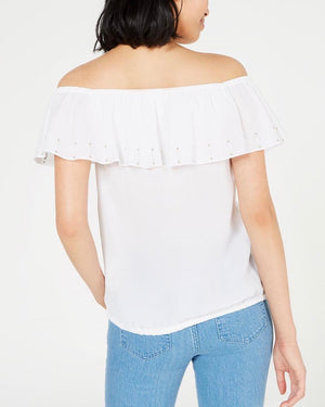 Michael Michael Kors Off-the-Shoulder Ruffle Top, Regular & Petite Sizes - White